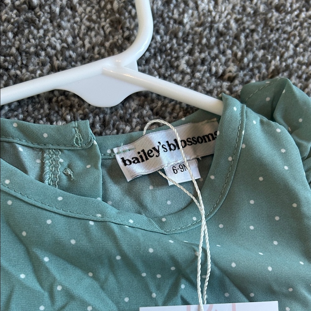 6-9mo Baileys Blossoms Green Polka Dot Kids Dress - Picture 3 of 3